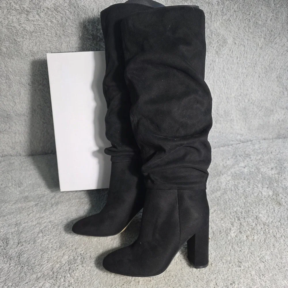 Nine West Magnett2 Black Faux‎ Suede Slouchy Pull On Knee High Boots Size 6M NEW